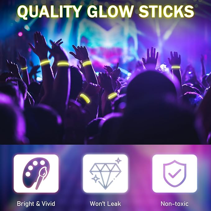 Hanaive 300 Pcs Glow Sticks Bulk 8 Inch Glow in The Dark Party Favors Neon Bracelets and Necklaces