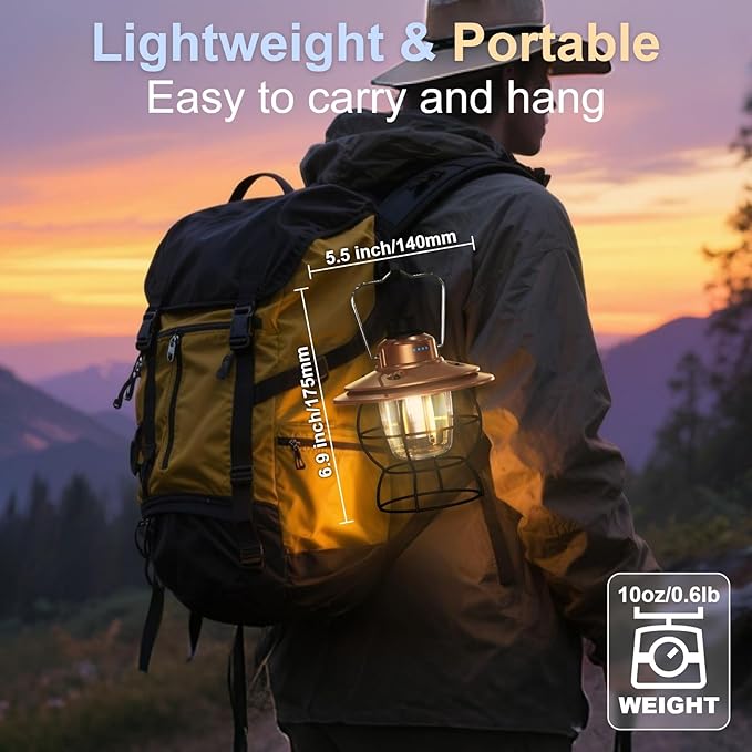 LED Camping Lantern Rechargeable Dimmable, Portable Vintage Outdoor Lantern 2700-6500K Waterproof