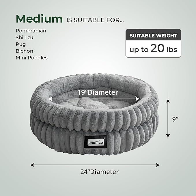 BALANCE Cat Bed Kitten Bed, Washable Round Cat Beds for Indoor Cats,Super Soft Plush Faux Fur Pet
