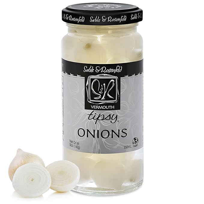 Tipsy Cocktail Onions in Jar with French Vermouth - Pickled Silverskin Onions for Cocktails