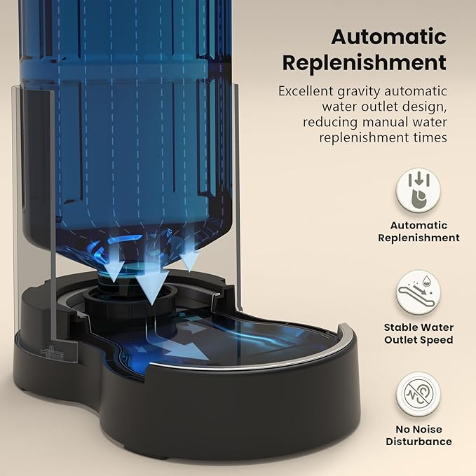 CZPET Automatic 4L/1Gal/135Oz Cat Water Dispenser with Stainless Steel Bowl, Gravity Waterer for