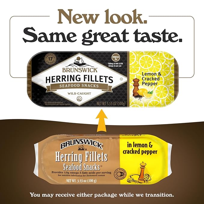 Brunswick Herring Fillets in Lemon & Cracked Pepper, 3.53 oz Can - 15g Protein per Serving - Gluten