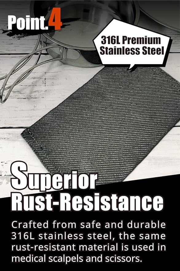 Ultralight 1/2oz Scrubber 316L Stainless Steel Cloth Heat Resistant 1200℉ Ultra-Durability