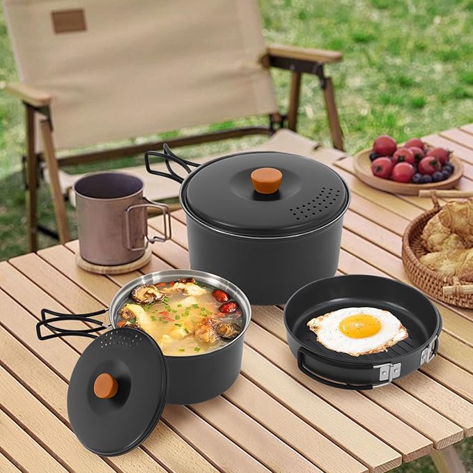 Camping Cookware Set, Camping Cooking Set,304 Stainless Steel Camping Pots &Frying Pan Set,Campfire