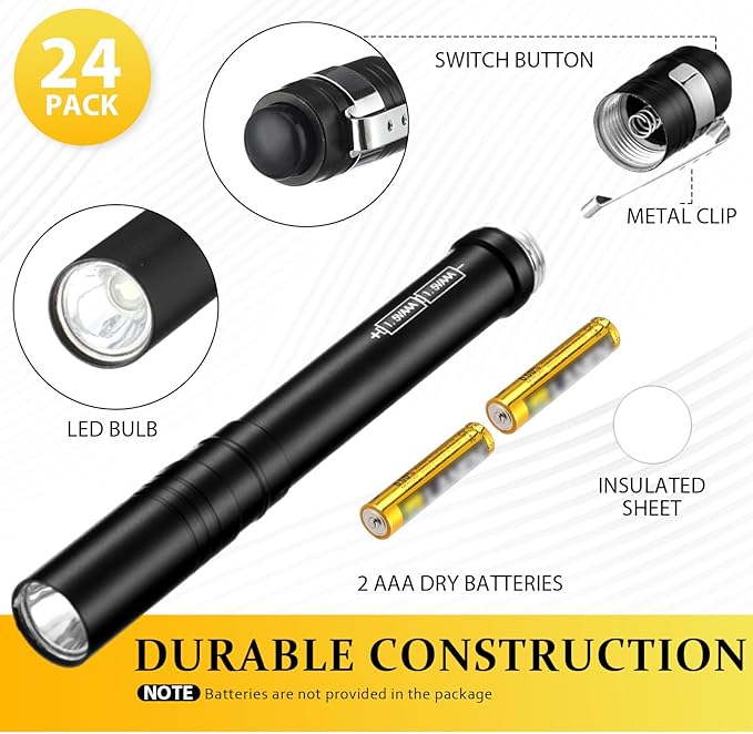 24 Pack Mini Pen Flashlights Bulk LED Pen Lights Aluminum Pocket Flashlights with Clips Small
