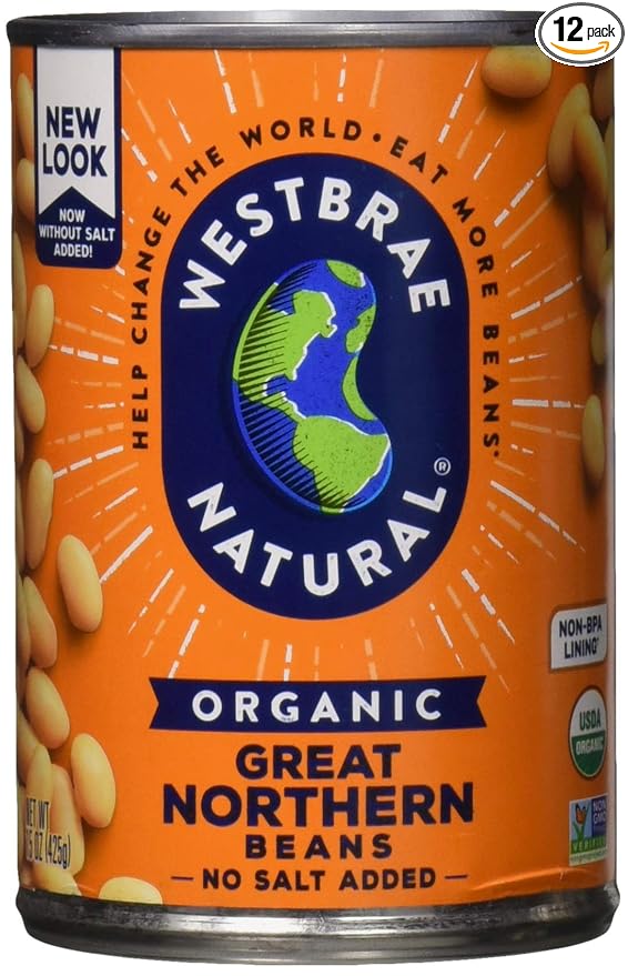 Westbrae Natural Organic Great Northern Beans, No Salt Added, 15 Oz (Pack of 12)