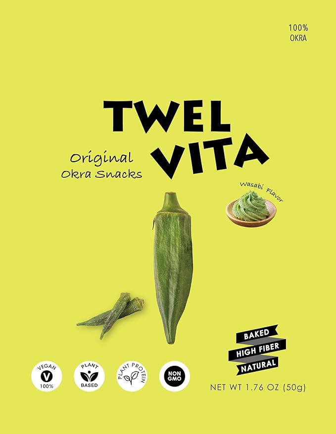 TwelVita Wholesome Baked Wasabi Okra Crisps, Vegan Snacks, Clean Label, Non-GMO, Gluten-Free, 1.76