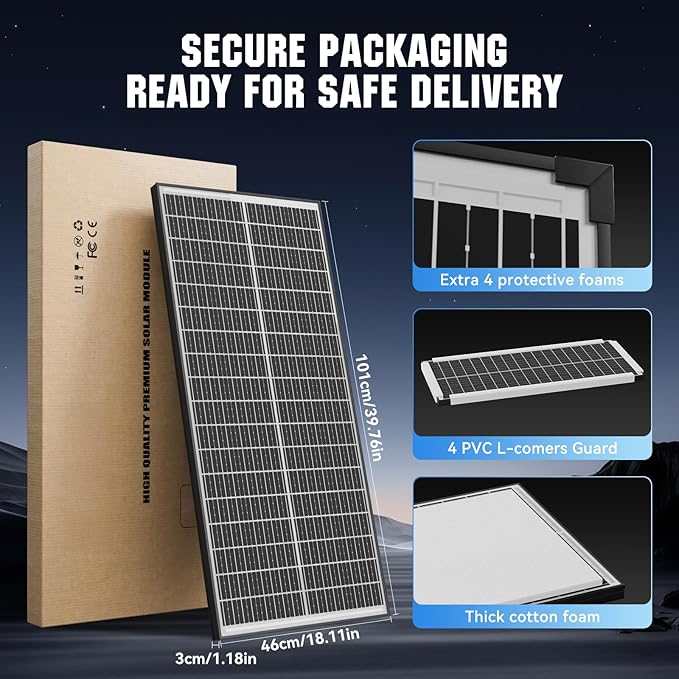 100 Watt Bifacial Solar Panel, 18BB Monocrystalline High Efficiency Module, Dual-Sided 12V/24V for