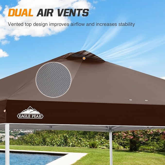 EAGLE PEAK Pop Up Canopy Tent with Wheeled Carry Bag, 8 Stakes, 4 Ropes, 4 Weight Bags, Easy Set Up