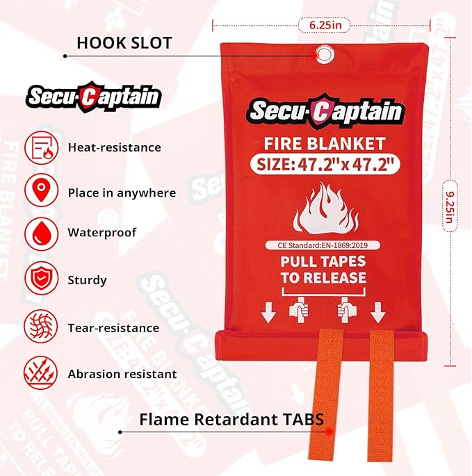 SecuCaptain Emergency Fire Blanket for Home - 2 Pack 47.2"x47.2" Large Flame Retardant Blankets