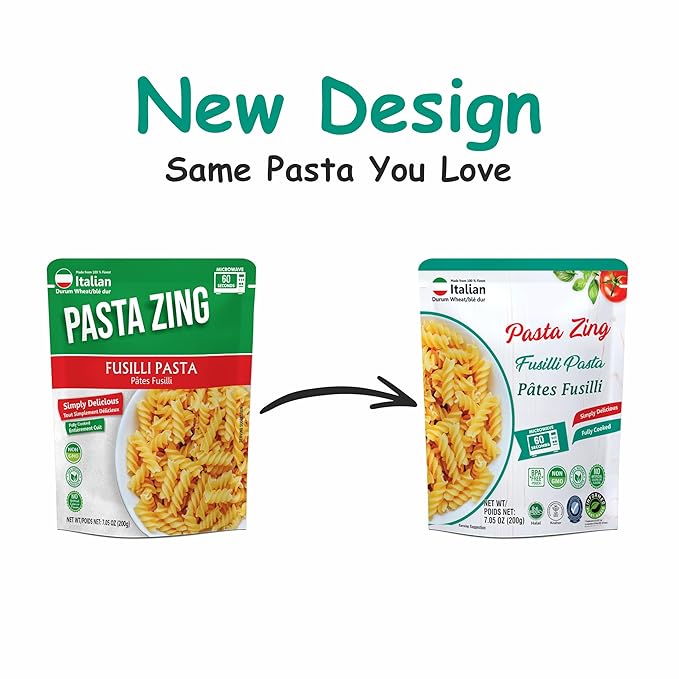 Pasta Zing Fusilli Pasta ??Fully Cooked Spiral Pasta, Microwaveable in 60 Seconds, Made with 100%