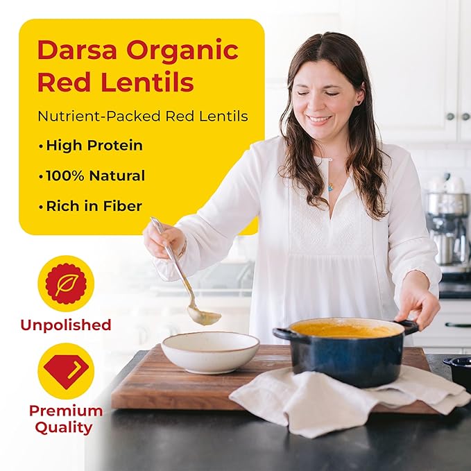 Darsa Organics Split Red Lentils (Masoor Dal) 2 lb |USDA Organic, Non-GMO, Gluten-Free Vegan