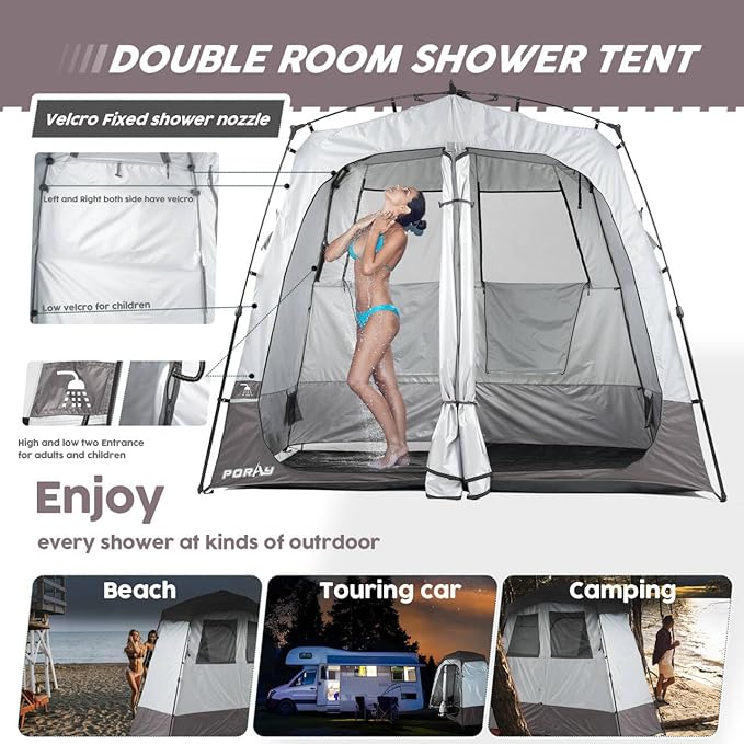 Camping Shower Tent Deluxe Changing Room Easy Set Up Privacy Shelter,Large Toilet Tent with Floor