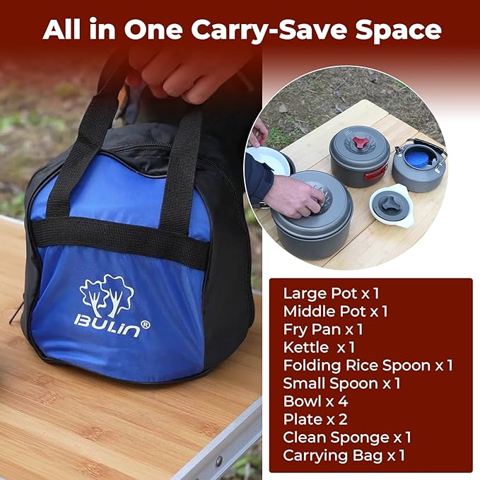 Bulin 24/13/11/8/4 PCS Camping Cookware Mess Kit Lightweight Backpacking Cooking Set Outdoor Cook