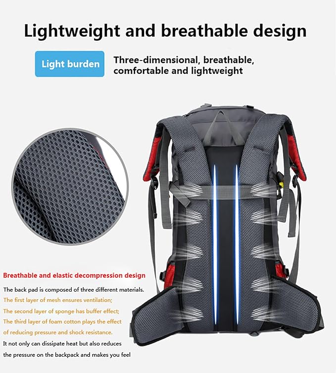 Bseash 60L Waterproof Hiking Camping Backpack with Rain Cover, Large Outdoor Sport Travel Daypack