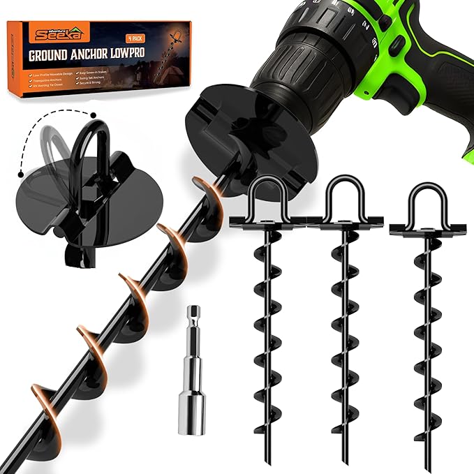 Ground Anchors Low Profile, 4 Pack Heavy Duty, Ground Anchors Screw in, Swing Set Anchors