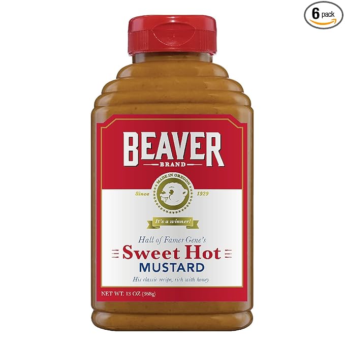 Beaver Sweet Hot Mustard, 13 Ounce Squeeze Bottle (Pack of 6)