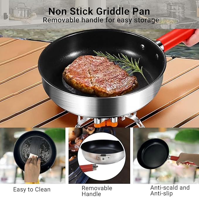 Camping Cookware Set 304 Stainless Steel Cooking Pots Pan Set with Travel Tote Bag For Camping