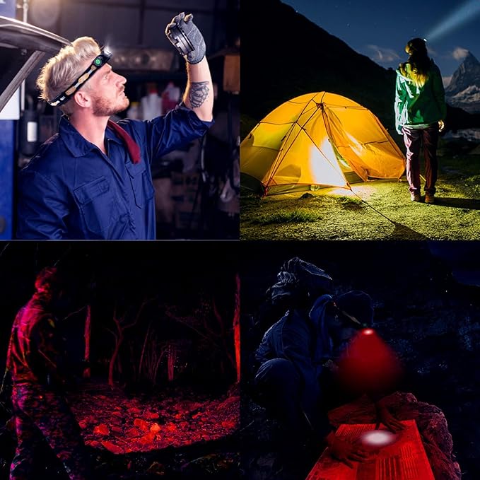 77outdoor LED Rechargeable Red Headlamp, D25LR Powerful Lightweight Headlight with 90 High CRI