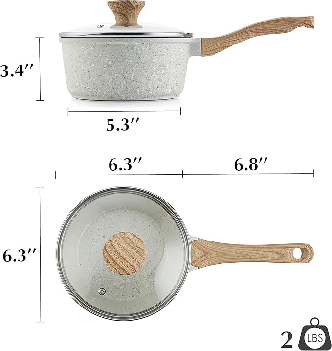 SENSARTE White Ceramic Nonstick Saucepan with Lid Set, Small Cooking Pot with Stay Cool Handle