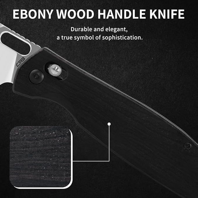 CJRB Prado Folding Pocket Knife 3.76" AR-RPM9 Sand Polish Steel Blade Ebony Handle Crossbar Lock
