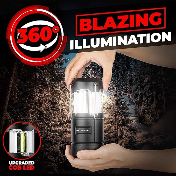 GearLight Camping Lantern - 2 Portable LED Battery Powered Lantern with Magnetic Base and Foldable