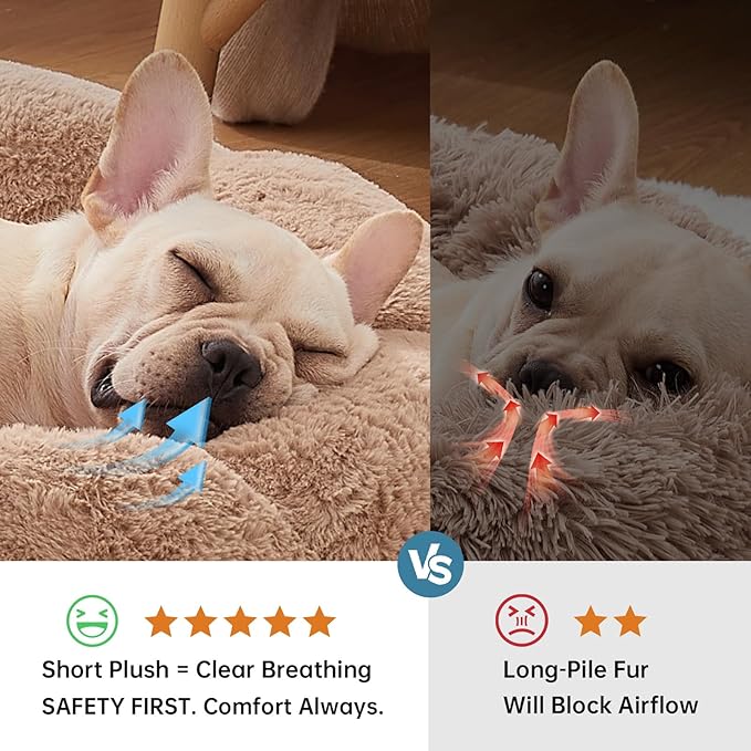 OhGeni 27 inches Calming Donut Dog & Cat Bed for Medium Pets, Warming Comfort Fluffy Short Pile