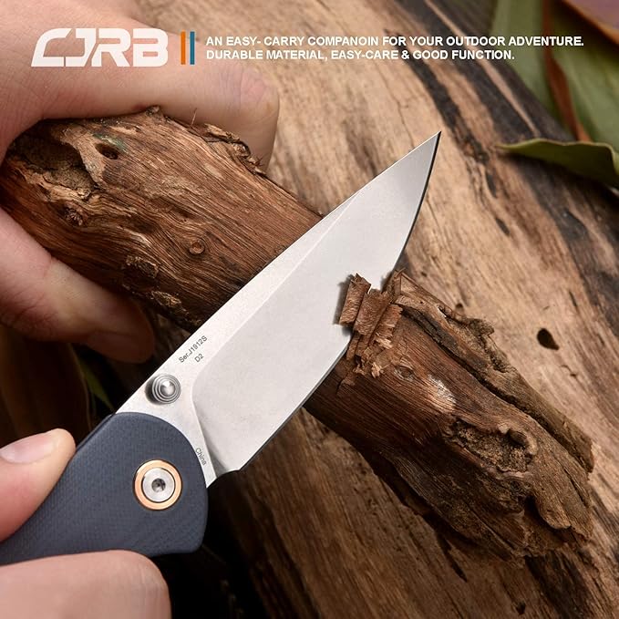 CJRB Folding Knife Feldspar Pocket Knife Stonewash D2 Steel Blade G10 Tactical Handle EDC Knife