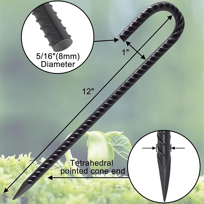 VVOKGO Rebar Stakes 12 Inches J Hook Heavy Duty Chain Link Fence Stakes, 16 Pcs Metal Long Tent