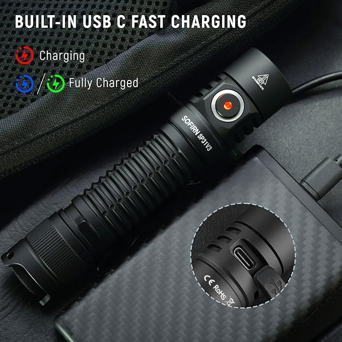 Sofirn SP31 V3.0 Tactical Flashlight Rechargeable, 2000 High Lumen Pocket Flashlight with Powerful