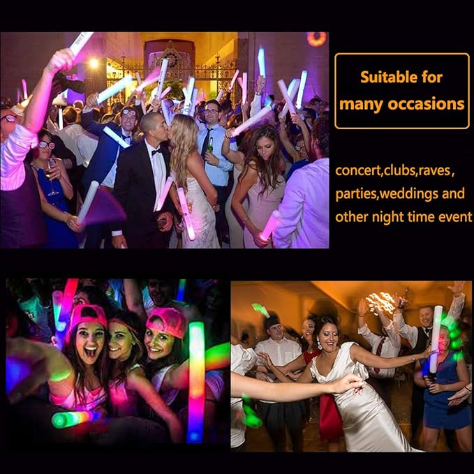 Foam Glow Sticks Bulk 160 PCS,3 Modes Flashing LED Light Sticks Glow in The Dark Party Supplies