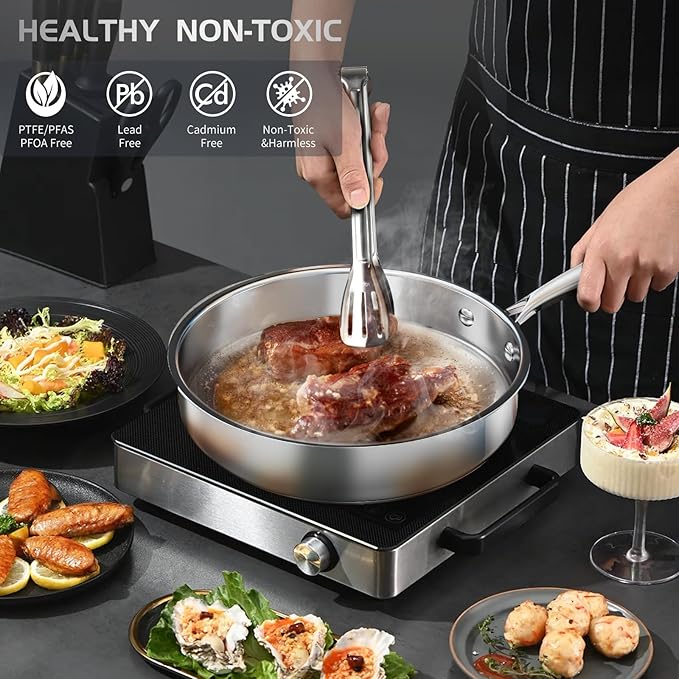 Meythway 𝐇𝐄𝐀𝐕𝐘 Pots and Pans Set Non Toxic, 16PCs Stainless Steel Cookware Set with Steamer