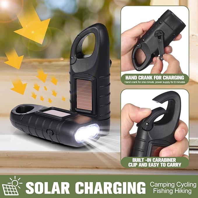 Leelosp 9 Pieces Hand Crank Flashlight Solar Powered Flashlight for Emergencies Dynamo Rechargeable