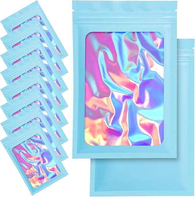 100 Pack Mylar Bags - 5.5 x 7.8 Inch Resealable Smell Proof Bags Foil Pouch Flat Bag with Front
