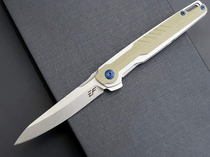 Eafengrow EF942 EDC Folding Knife, D2 Steel Blade Titanium Plating & G10 Handle,Pocket Clip with