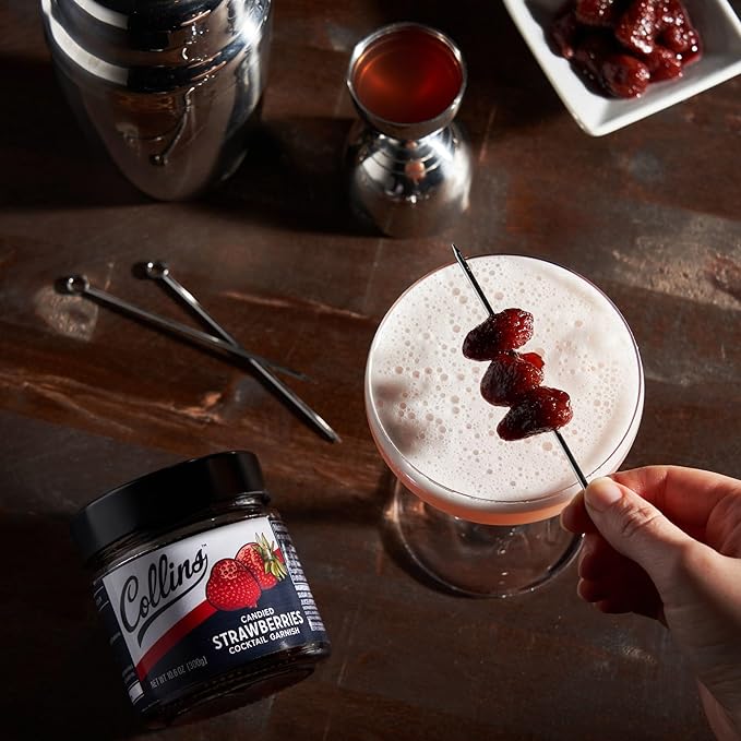Collins Strawberries in Syrup, Cocktail Garnish for Daiquiris, Sours, Champagne, Desserts and Baked