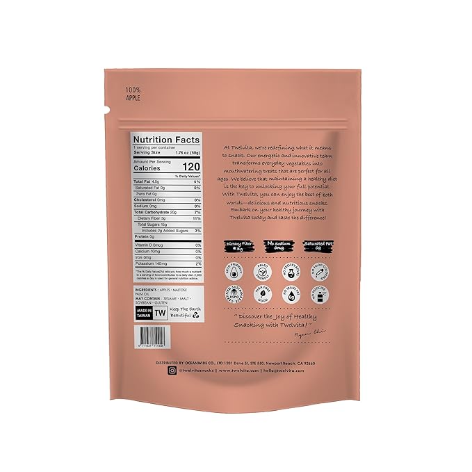 TwelVita Natural Baked Fuji Apple Crisps, Vegan Snacks, Clean Label, Non-GMO, Gluten-Free, 1.76 oz
