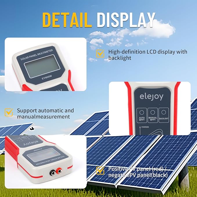 800W Solar Panel Tester, Digital PV Multimeter with Smart MPPT Tracer, 12-60V Voc, 0-35A Isc