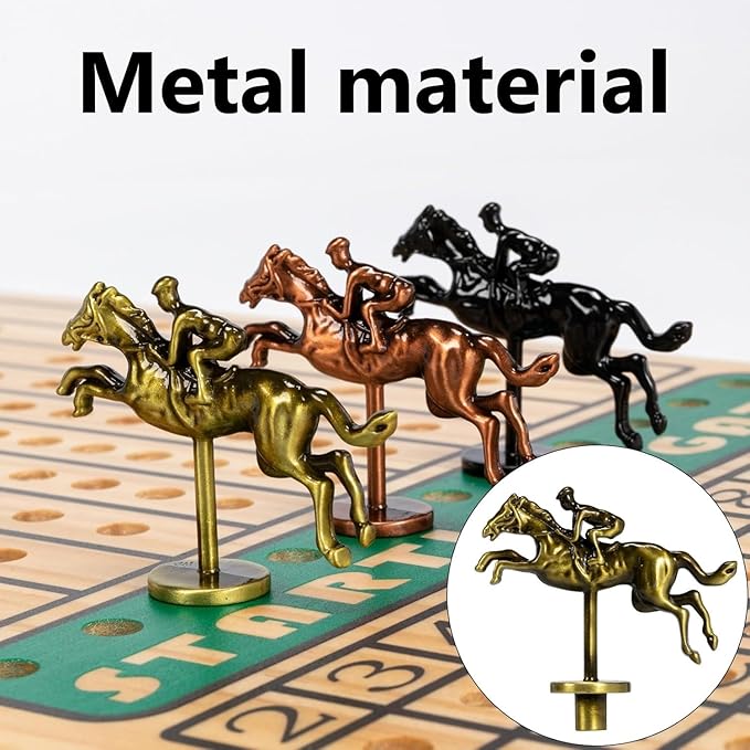 21 in Horse Race Board Game Racing Game Thickened Solid Wood with 11 Metal Horses, 2 Cards & 4