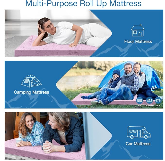 KingChii CertiPUR-US Memory Foam Camping Mattress, Portable Roll Up Travel Car Camping Mattress
