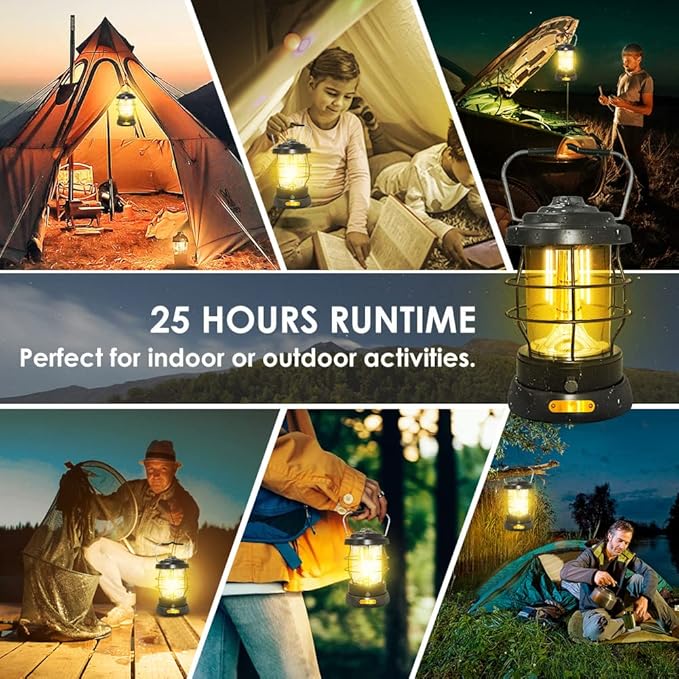 UniqueFire Retro Camping Lantern Rechargeable 1500LM 2 Modes Dimmable,Portable Electric Hurricane