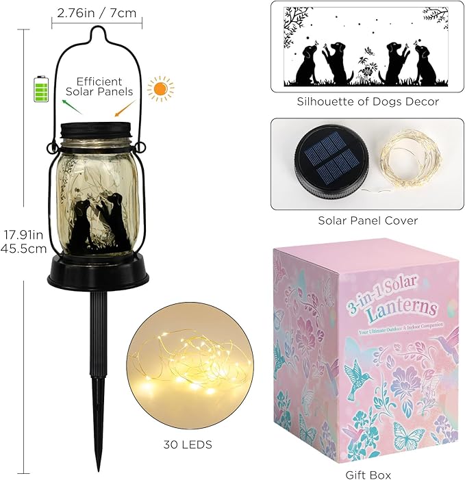 kyoryuger Dog Solar Lanterns 3in1 Dog Lights Garden Decor Gifts for Women Mom Grandma Unique Teen