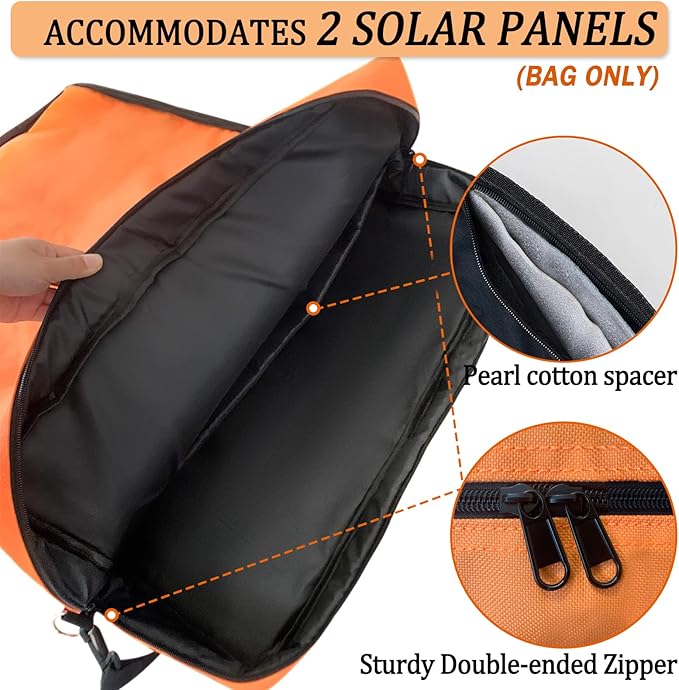 Padded Utility Solar Panel Bag,for Jackery 100 watt Solar Panel,Double Layer Design, Can Hold 2