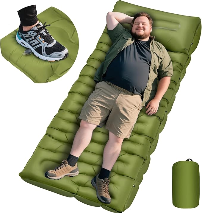 Sleeping Pad for Camping, 6" Extra Thick Camping Sleeping Pad with Pillows & Built-in Foot Pump