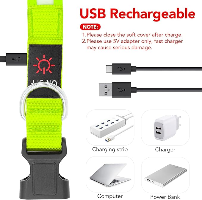 Vizpet LED Dog Collar, Light Up Dog Collar Adjustable USB Rechargeable Super Bright Safety Light