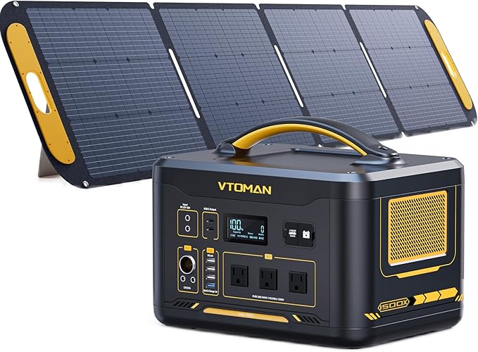 VTOMAN Jump 1500X Portable Power Station with 200W Solar Panel, 1500W/828Wh LiFePO4 Battery Solar