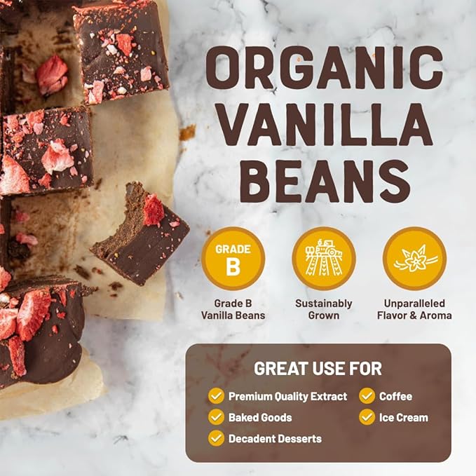 Nature's Greatest Organic Madagascar Bourbon Vanilla Beans - Grade B, Non-GMO, Kosher, Gluten