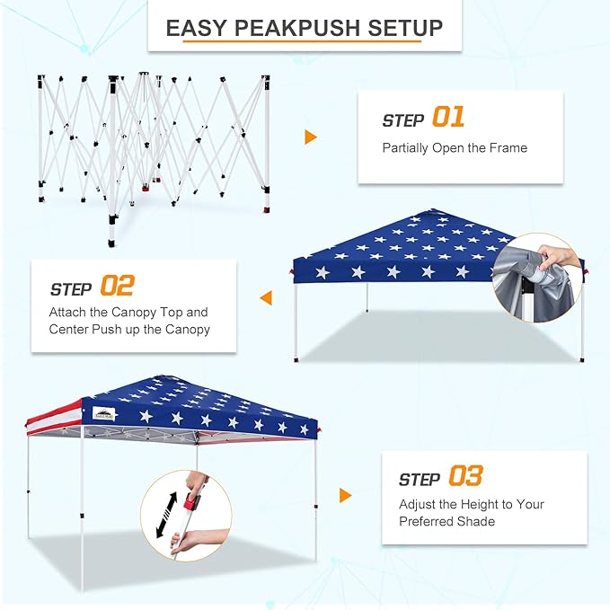 EAGLE PEAK Pop Up Canopy Tent with Wheeled Carry Bag, 8 Stakes, 4 Ropes, 4 Weight Bags, Easy Set Up