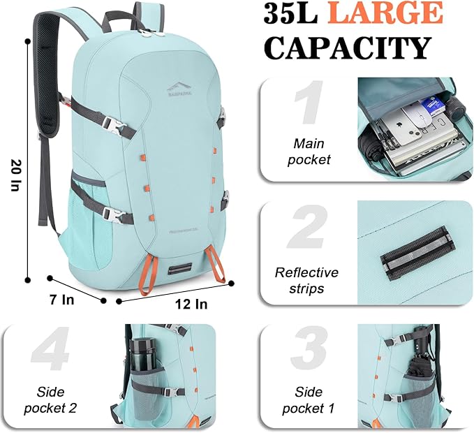Hiking Backpack,Large 35L Travel Backpacks for Men Women,Water Resistant Ultra Lightweight Foldable