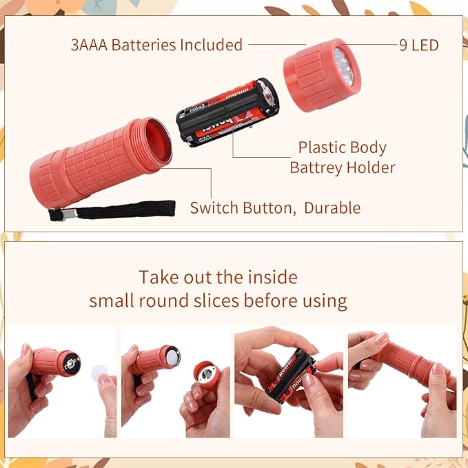 30 Pack 9 LED Small Mini Flashlight Set Plastic Handheld Flashlights with Lanyard, 3 AAA Batteries